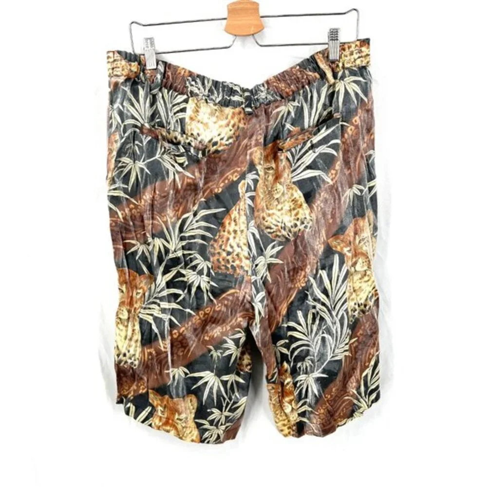 Vintage 80s 90s Bar code baggy long‎ length wild animal shorts tigers leopard XL